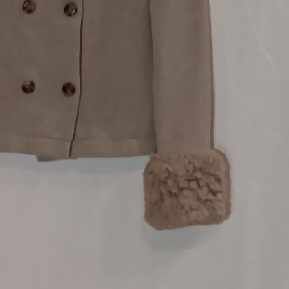 Banana Republic Cardigan Sweater Women's XS Faux Fur Cuffs Beige Wool Cashmere - Picture 4 of 8